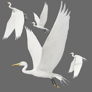 fully rigged low poly Egret model