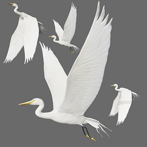 fully rigged low poly Egret