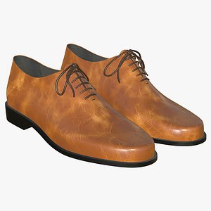 Realistic Leather Shoes Lace Up Yellow 3D model