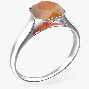 Asscher Cut Amber On Silver Wedding Ring V01