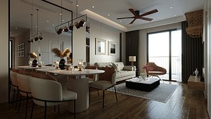 Living Room - Kitchen Interior 02 3D