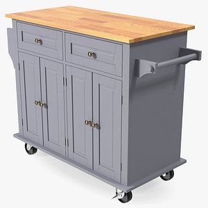 3D Rolling Kitchen Island Grey