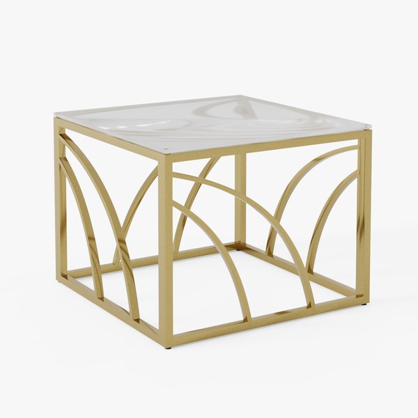 Square Gold Coffee Table With Glass Top 3D model