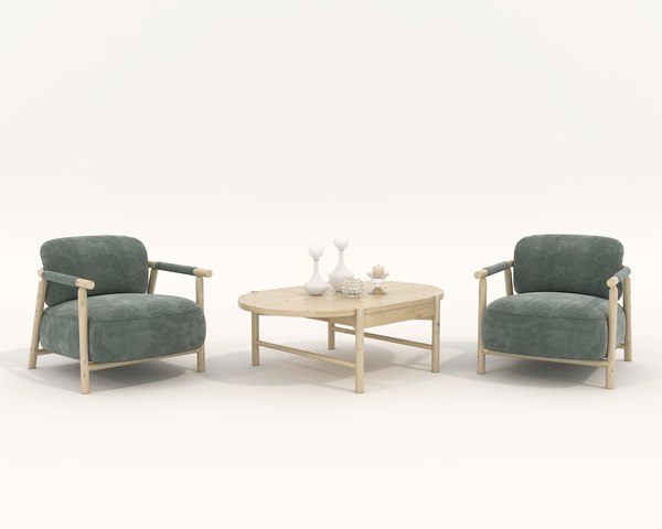 Wooden Table and Chair Set 3D