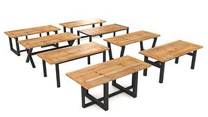 3D Wooden Table Set
