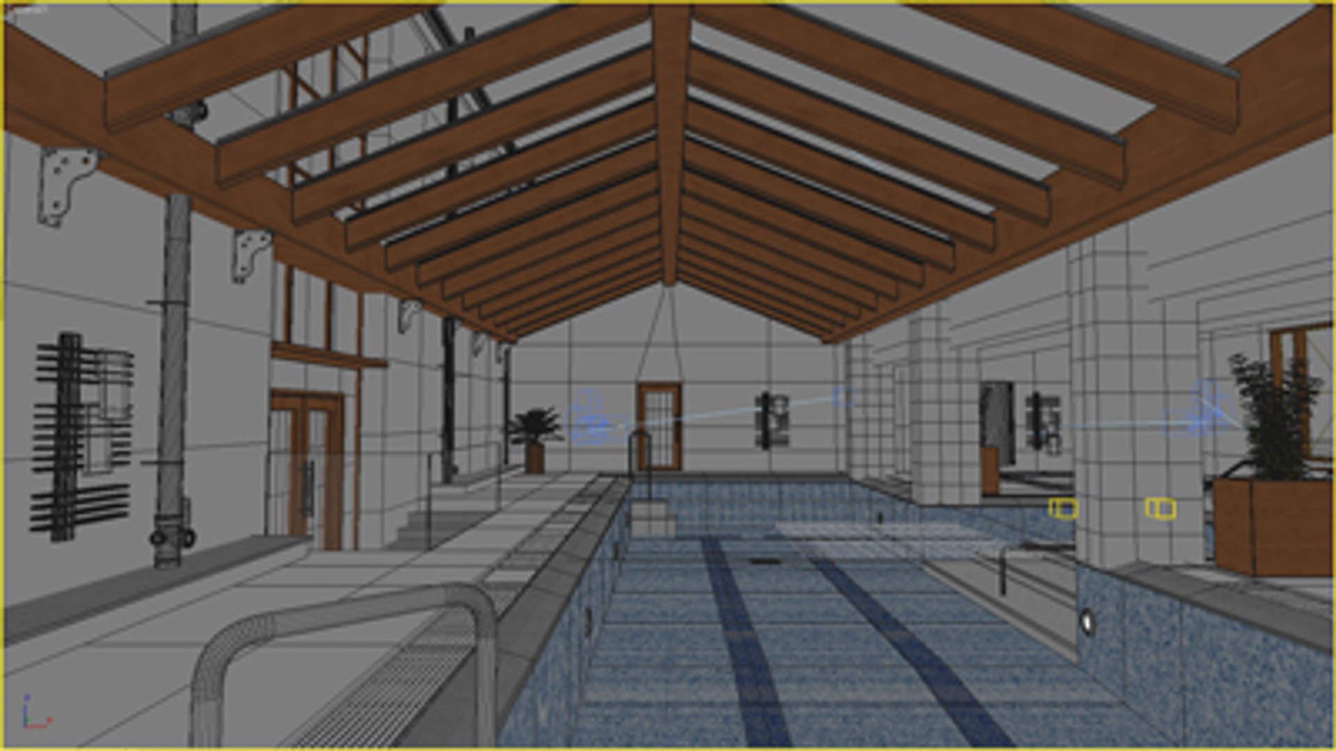 Contemporary Indoor Swimming Pool Scene 3d Model