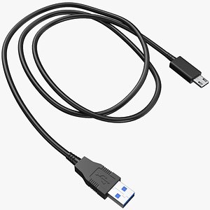 3D Detailed USB Cable Black