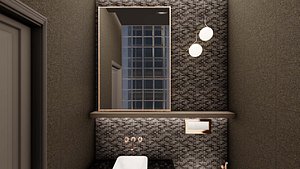 Black Powder Room with Gold Accents