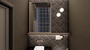 Black Powder Room with Gold Accents