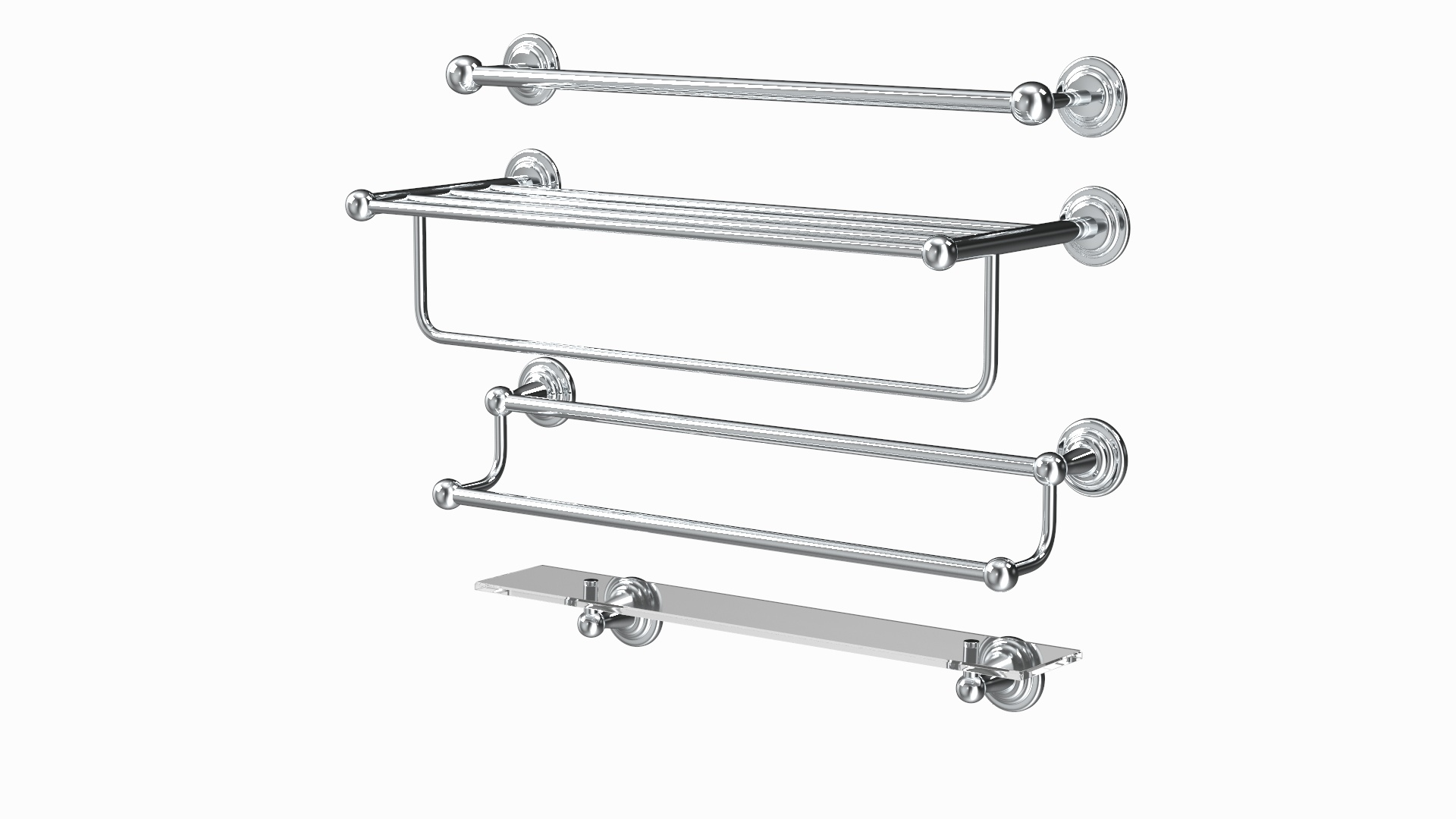 3D Bathroom Towel Shelves Set Chrome model TurboSquid 2063634