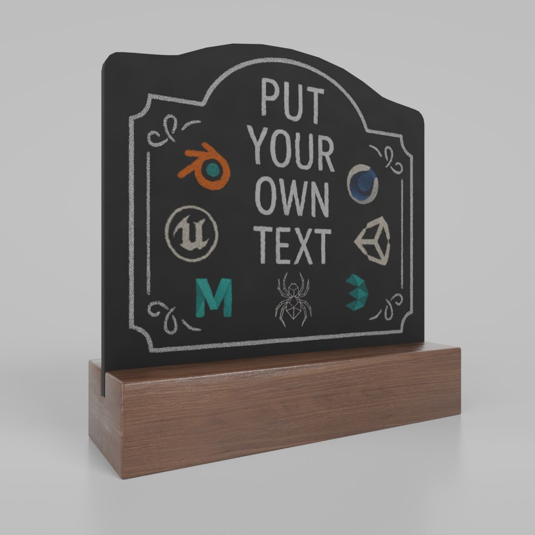 Customizable Countertop Crowned-Top Chalkboard with Standard Stand 3D https://p.turbosquid.com/ts-thumb/hf/aDR3z1/6r/th_2/png/1746538553/1920x1080/fit_q87/a06e9c40337a7008e91c361133da23e03af7cc9f/th_2.jpg