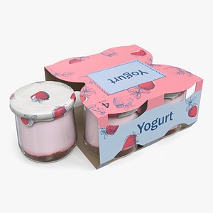 3D Strawberry Yogurt Pack with Four Glass Jars