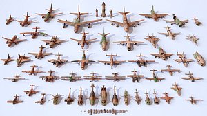 Old Abandoned Junk Rusty Aircraft and Helicopter Set 3d Game Ready Modular Props 3D model