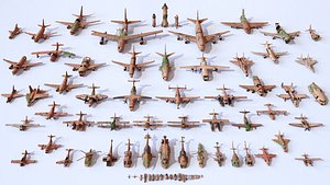 Old Abandoned Junk Rusty Aircraft and Helicopter Set 3d Game Ready Modular Props