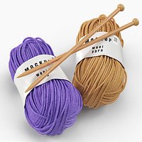 Mockup Wool Yarn Pair with Knitting Needles Fur