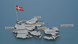 Denmark detailed map and flag