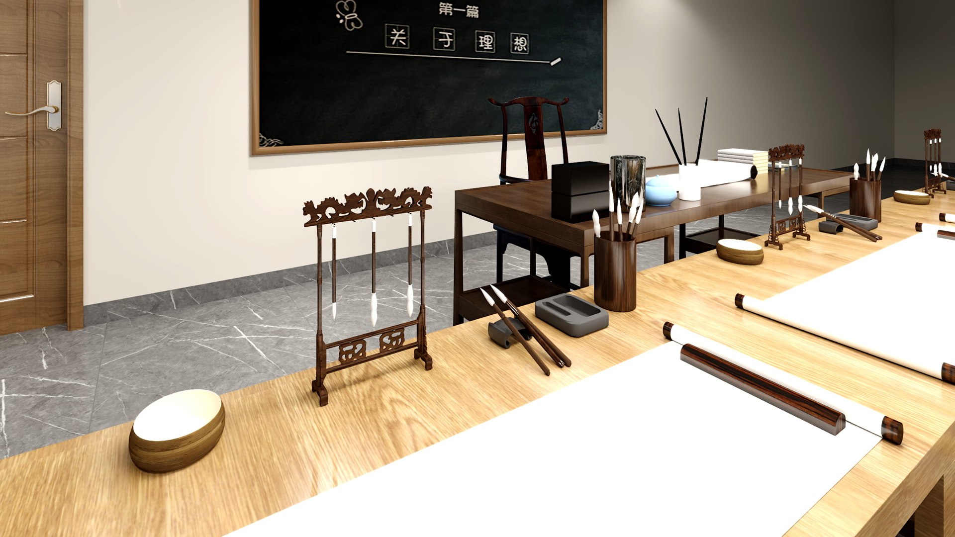 Japanese Style School Classroom - Detailed Interior Scene 3D Model ...