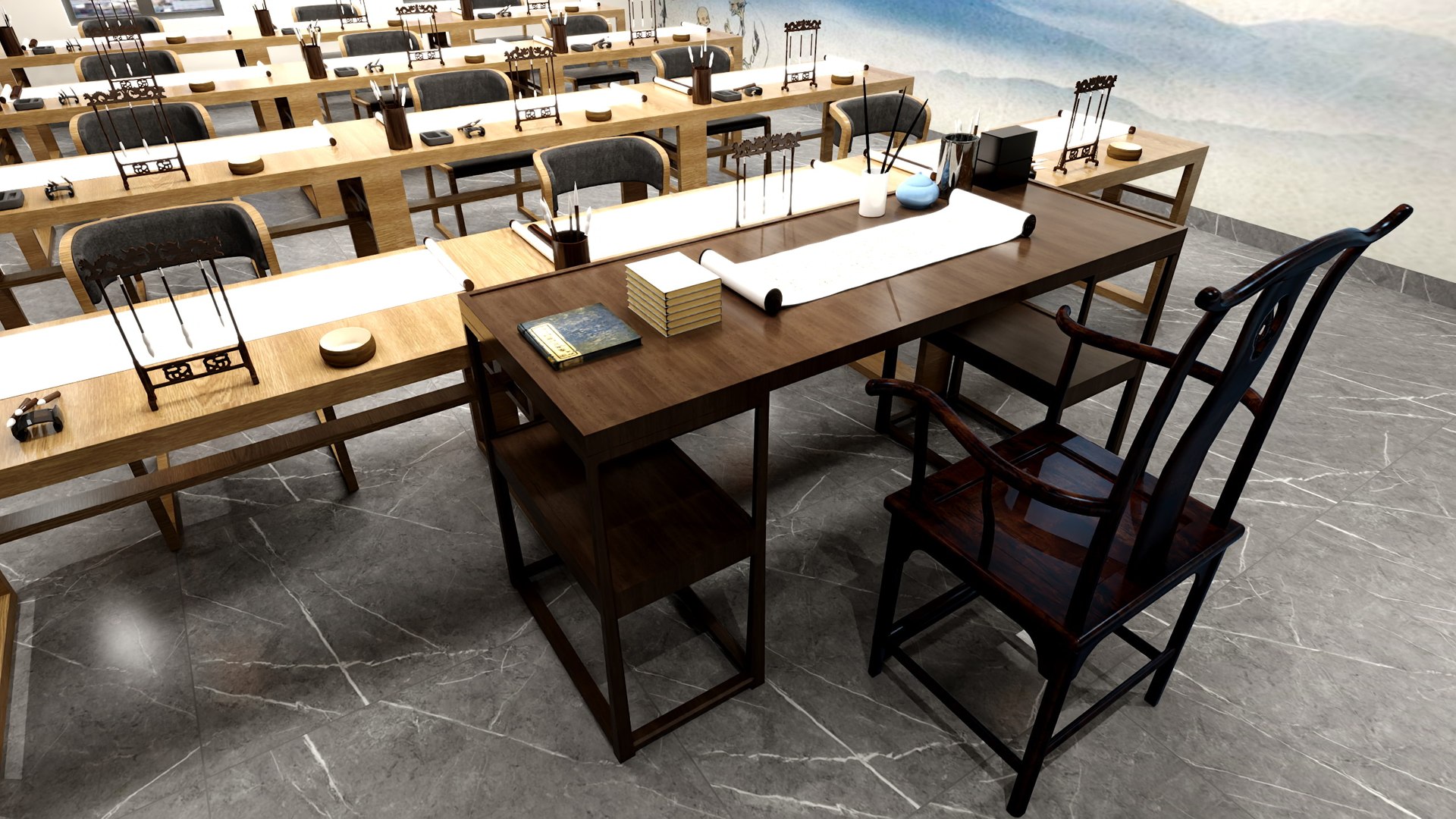 Japanese Style School Classroom - Detailed Interior Scene 3D Model ...