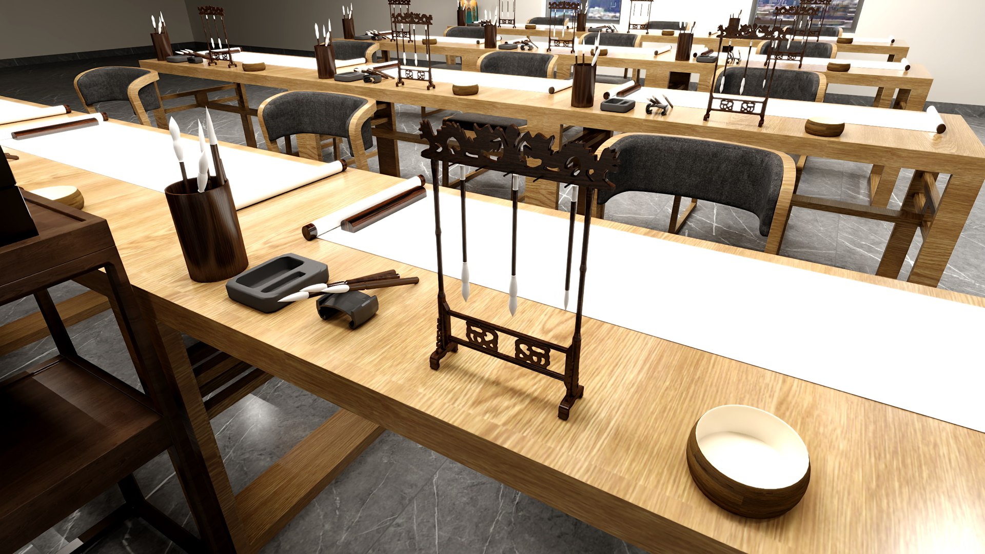 Japanese Style School Classroom - Detailed Interior Scene 3D Model ...