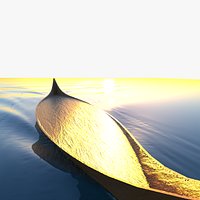 wooden boat in the middle of the sea from CFD at sunset