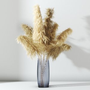 glass vase pampas grass 3D model