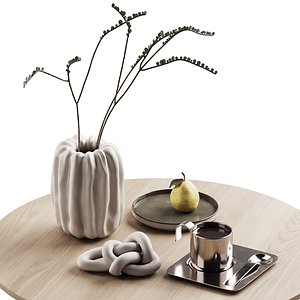 3D 406 decorative set 041 folded vase pear and tea model