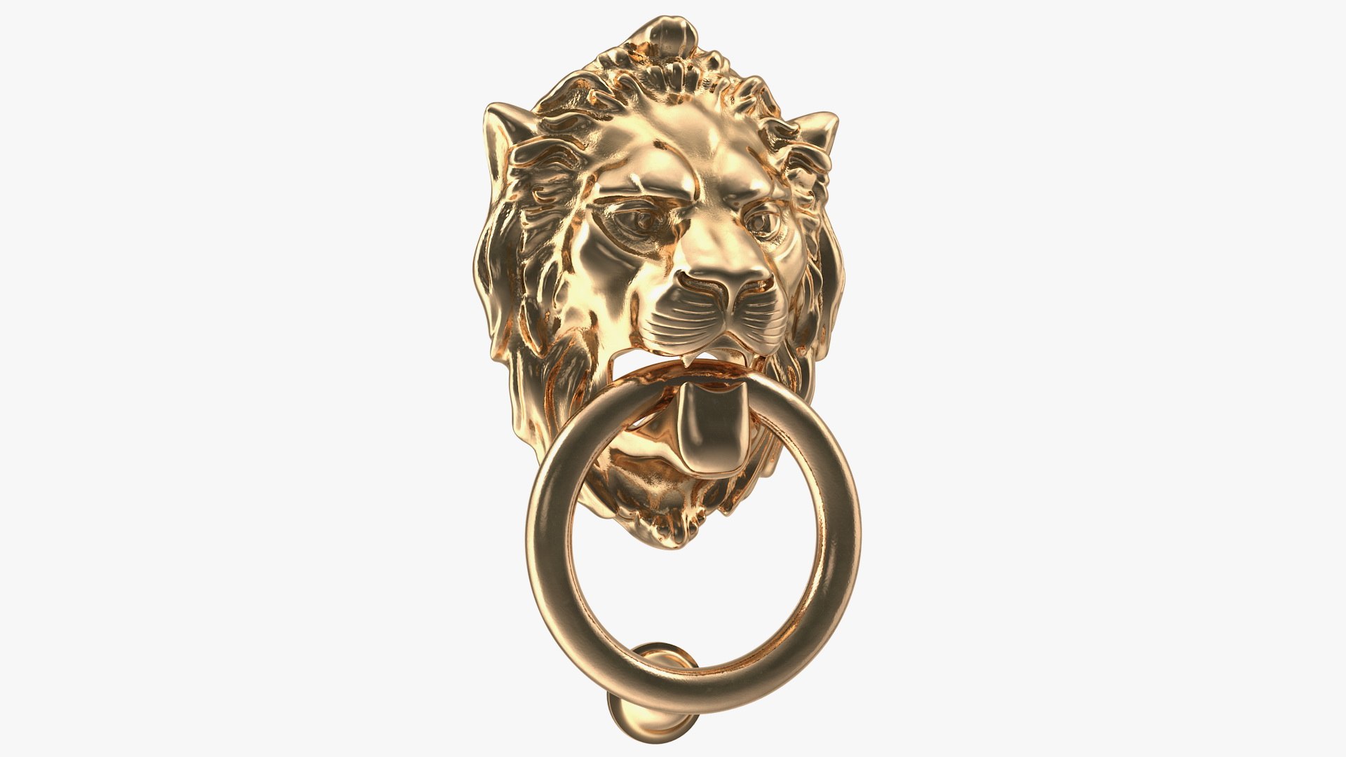 Lion Head Door Knocker Gold 3D model preview