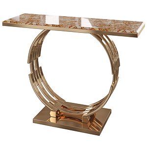 3D Modern Luxury Faux Marble Narrow Console Table Rectangle Tabletop Stainless Steel in Rose Gold model