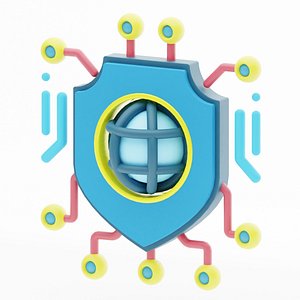Internet network security icon represented by a shield with a globe inside