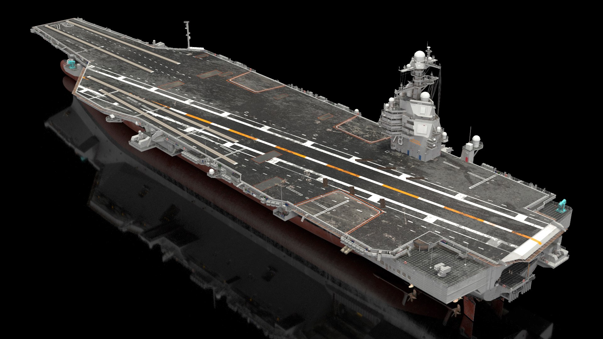 USS Gerald Ford CVN 78 Rigged for Modo 3D model for industrial visualization, technical presentation, simulation, product rendering, and animation