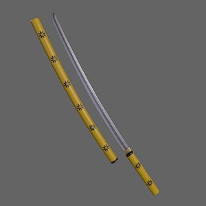 3D PBR Katana Japanese Sword Yellow V3