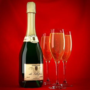 Bottle French champagne and glasses