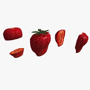 3D Large strawberry set with cut variations model