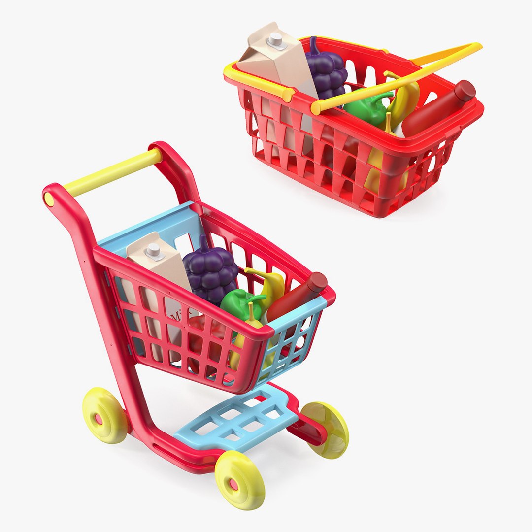 Children Shopping Baskets with Food Toys Collection 3D model preview