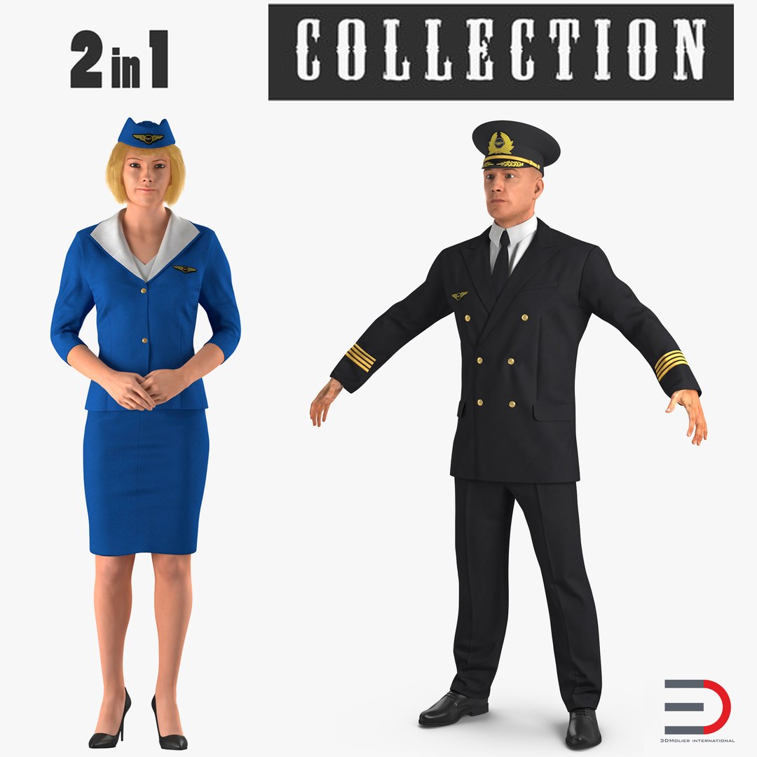 Airline Pilot and Stewardess 3D Models Collection 3D model preview