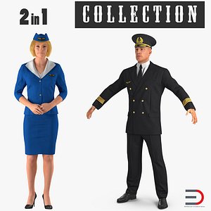 Airline Pilot and Stewardess 3D Models Collection