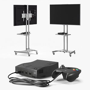 Rolling Screen Stand with Retro Gaming Console