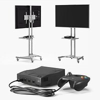 Rolling Screen Stand with Retro Gaming Console