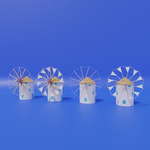 3D Cartoon Greek Windmill Collection model