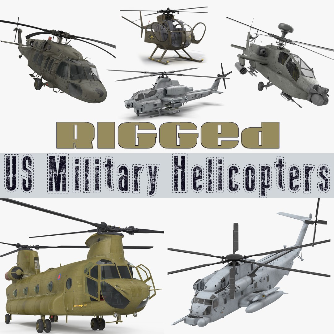 Rigged US Military Helicopters Collection 3D model preview