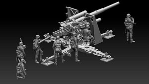3D Flak 88 and soldiers model