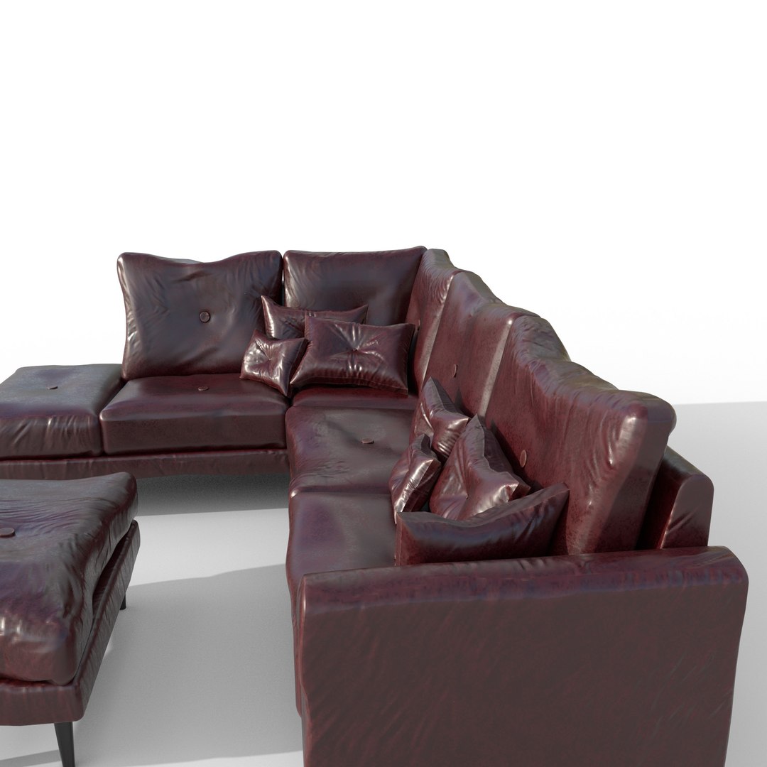 Red Generic 3 Seater Leather Sofa PBR Model - TurboSquid 2242642