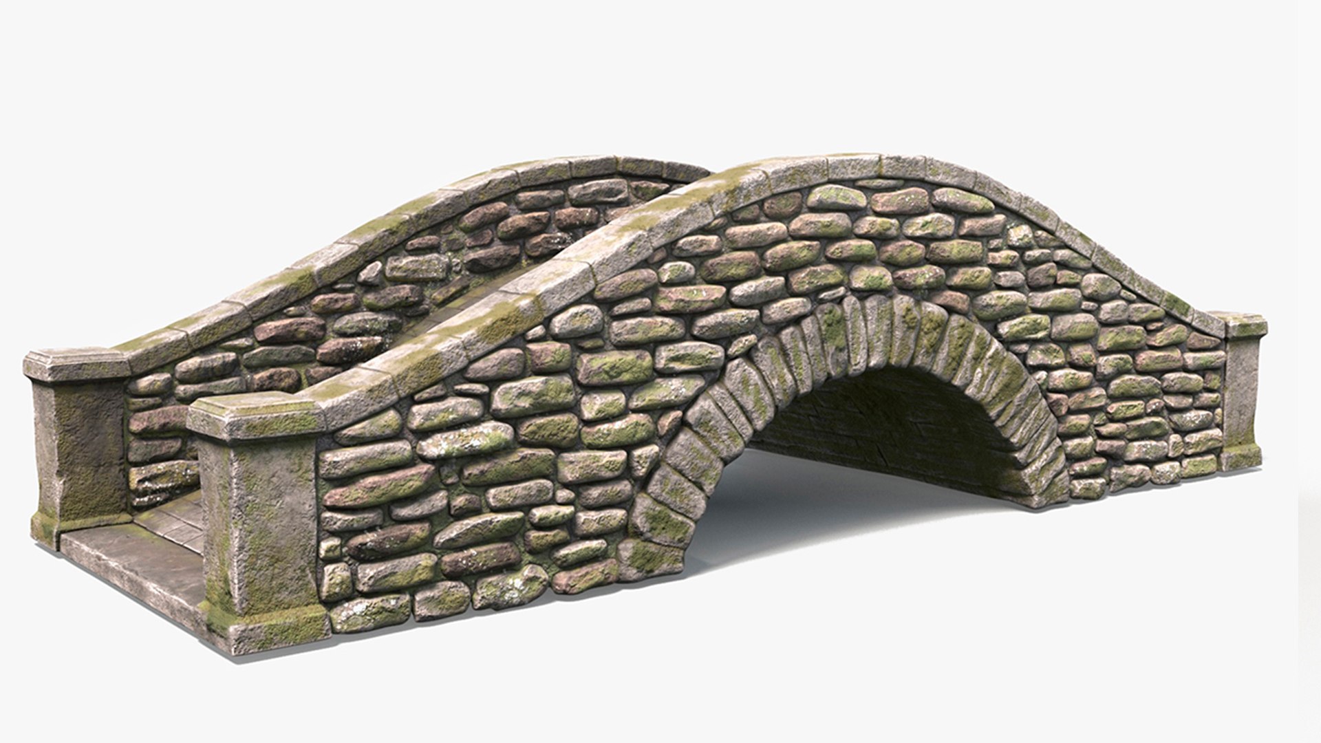 Stone Arch Bridge Covered with Moss 3D model preview