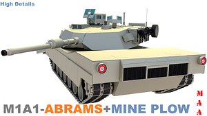 free m1a1-abrams battle tank plow 3d model