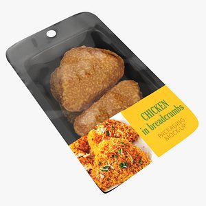 Chicken cutlets in breadcrumbs with packaging 3D model