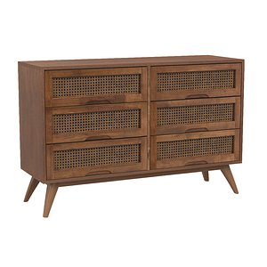 3D Barrett Mid Century Modern synthetic Rattan 6 Drawer Dresser model