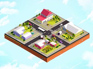 3D cartoon city suburbs