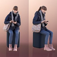 10991 Lisa - Young Girl Sitting And Waiting With Phone