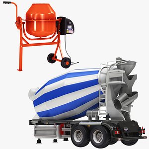 Concrate Cement Mixer Trailer and Portable Model 3D