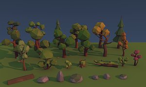 3d model environment trees bushes
